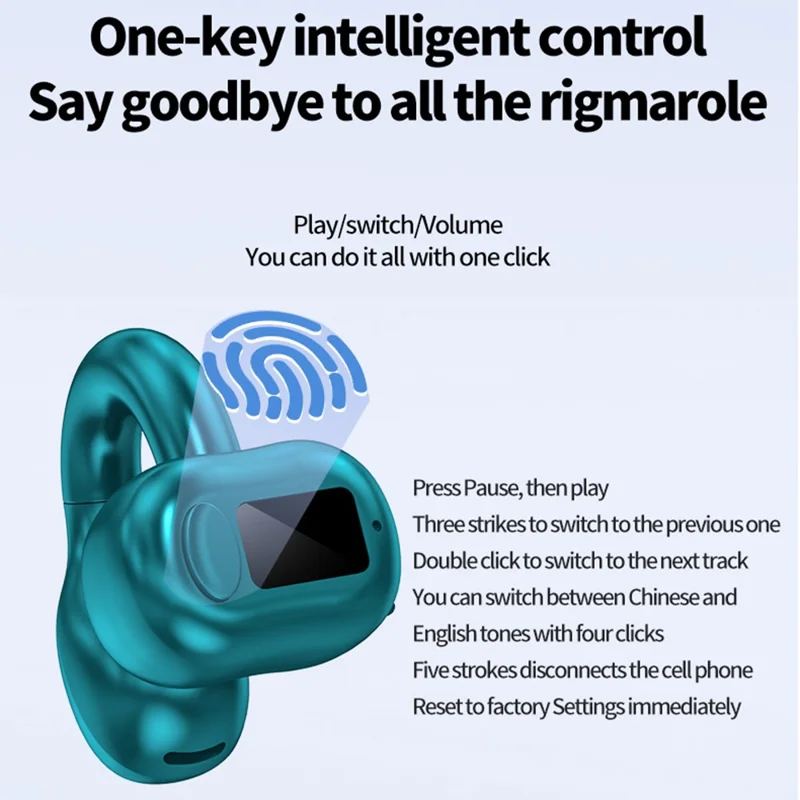 M10 Digital Display Clip-on Bluetooth-compatible Earphone HiFi Sound Single Ear Bendable Headphone - Black