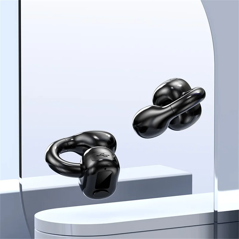 M10 Digital Display Clip-on Bluetooth-compatible Earphone HiFi Sound Single Ear Bendable Headphone - Black