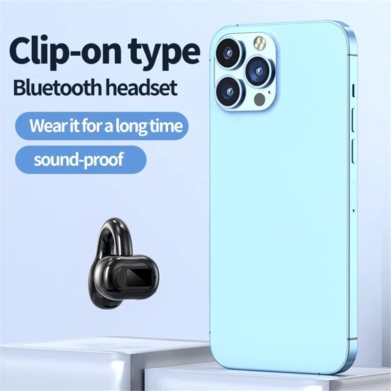 M10 Digital Display Clip-on Bluetooth-compatible Earphone HiFi Sound Single Ear Bendable Headphone - Black