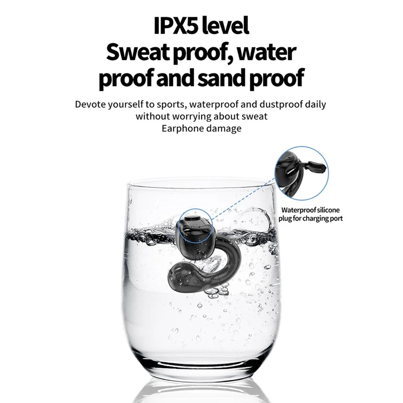 M10 Digital Display Clip-on Bluetooth-compatible Earphone HiFi Sound Single Ear Bendable Headphone - Black