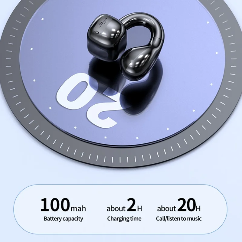 M10 Digital Display Clip-on Bluetooth-compatible Earphone HiFi Sound Single Ear Bendable Headphone - Black