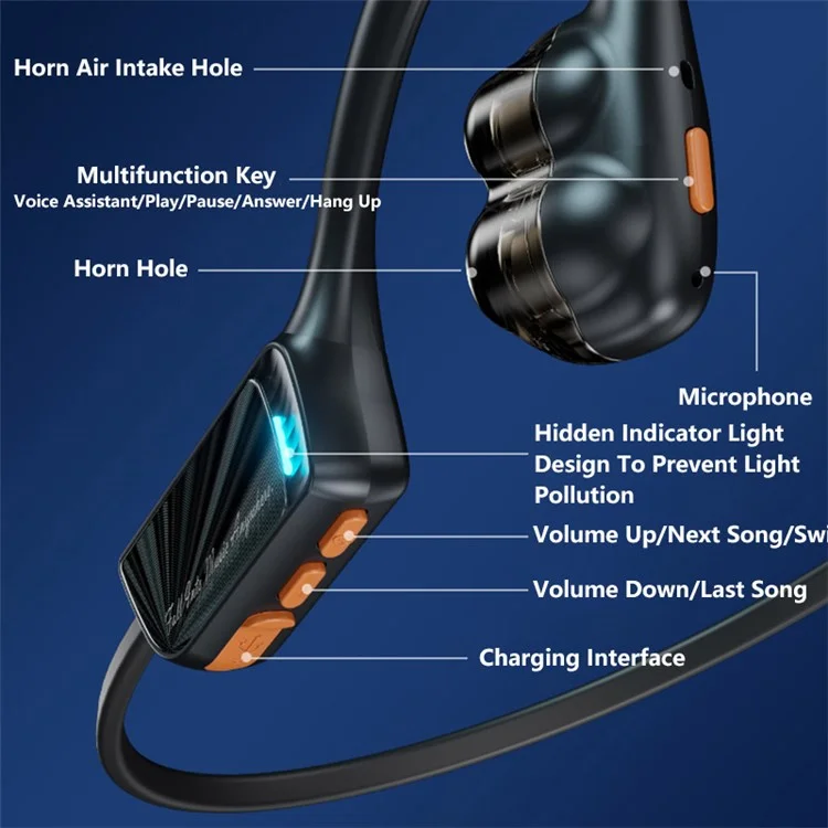 Wekome VC01 Open Ear Fone de Ouvido Sem Fio Bluetooth Air Condução Ponto de Ouvido Para Exercícios de Ginástica em Ginástica Trabalhando - Cinza Escuro