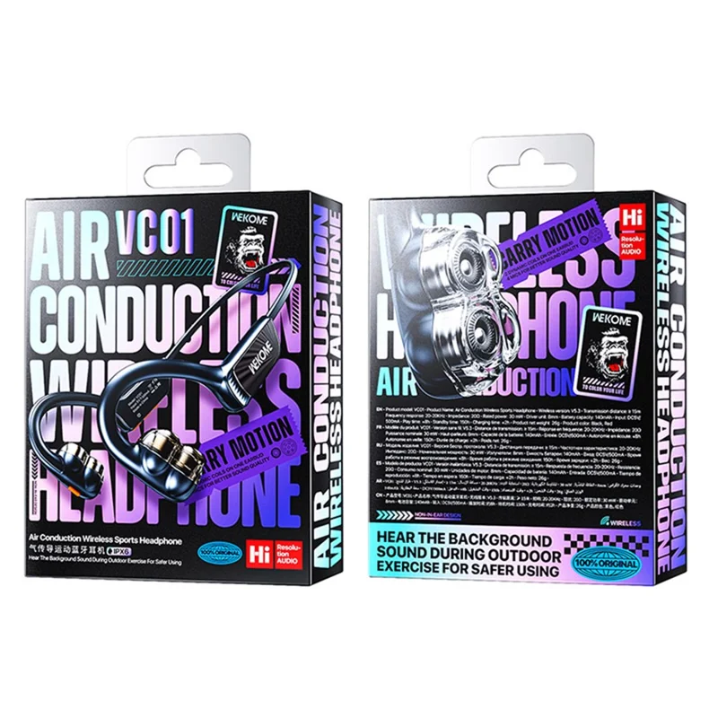 WEKOME VC01 Open Ear Headphone Wireless Bluetooth-compatible Air Conduction Earphone for Workout Running Gym Working Travel - Grey+Orange