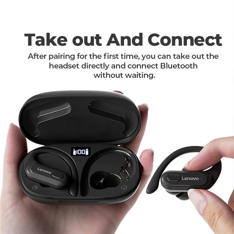 LENOVO Thinkplus XT60 Ear-Hook Sports Bluetooth Headset Noise Reduction Headphone with Digital Display - White