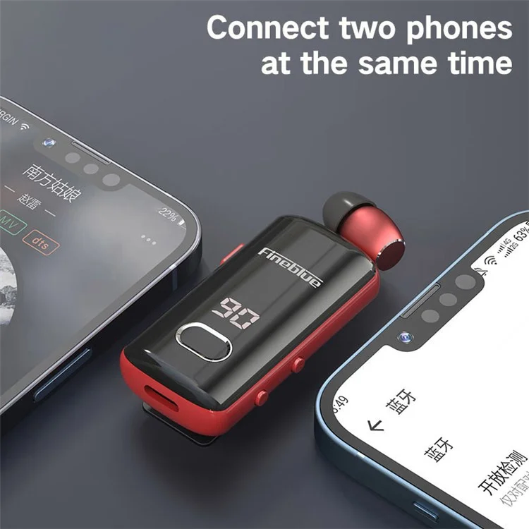 FINEBLUE F580 Auricular único con cable Micrófono de lavalier Auricular Bluetooth inalámbrico con llamada entrante, vibración, pantalla de energía - Negro 