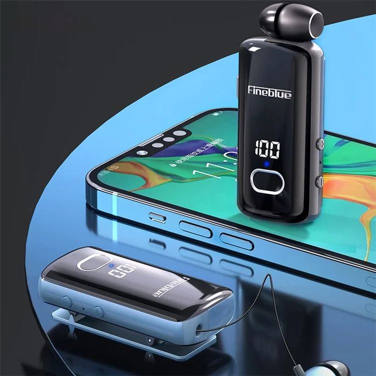 FINEBLUE F580 Auricular único con cable Micrófono de lavalier Auricular Bluetooth inalámbrico con llamada entrante, vibración, pantalla de energía - Negro 