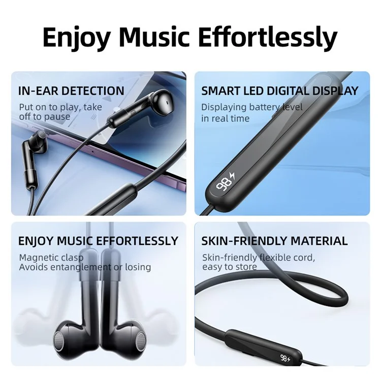 JR-DS1 Bluetooth 5.3 True Wireless Elecphones Coffre-cou Magnétique Avec Affichage Numérique