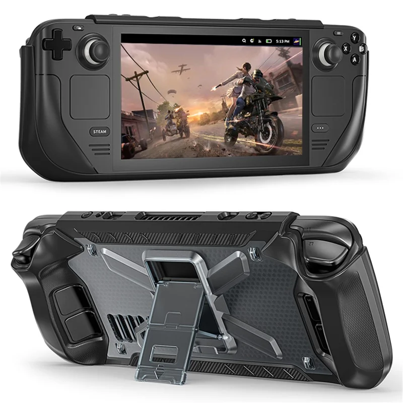 For Steam Deck 2022 TPU+PC Protective Cover with Kickstand Anti-scratch Case - Transparent Black