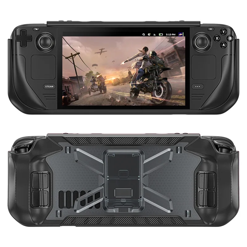 For Steam Deck 2022 TPU+PC Protective Cover with Kickstand Anti-scratch Case - Transparent Black
