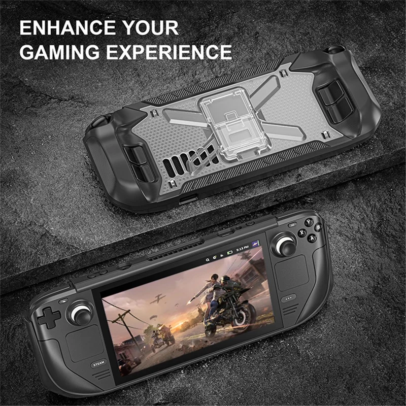 For Steam Deck 2022 TPU+PC Protective Cover with Kickstand Anti-scratch Case - Transparent Black
