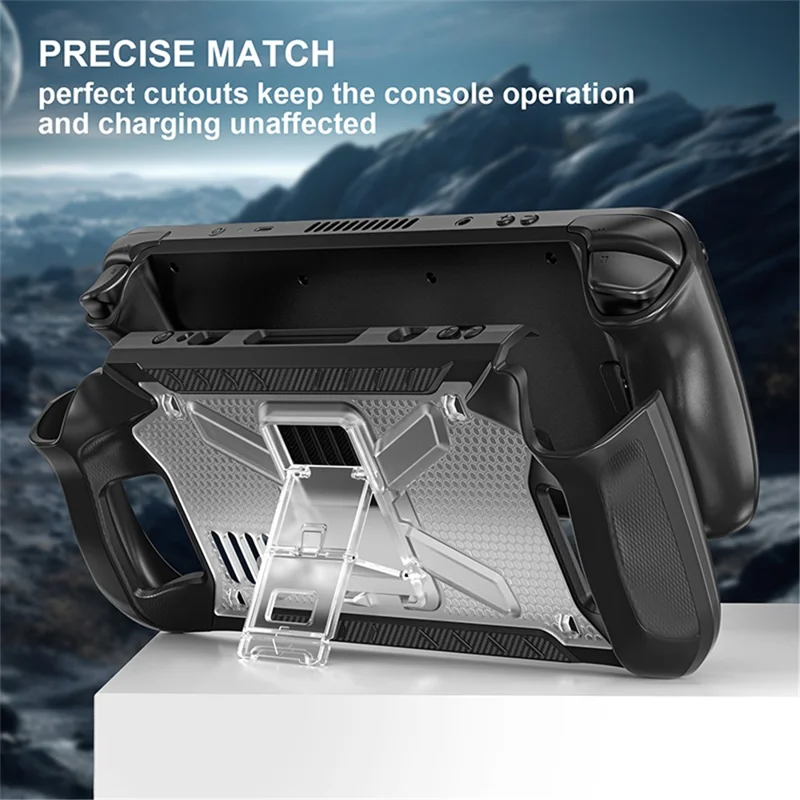 For Steam Deck 2022 TPU+PC Protective Cover with Kickstand Anti-scratch Case - Transparent Black