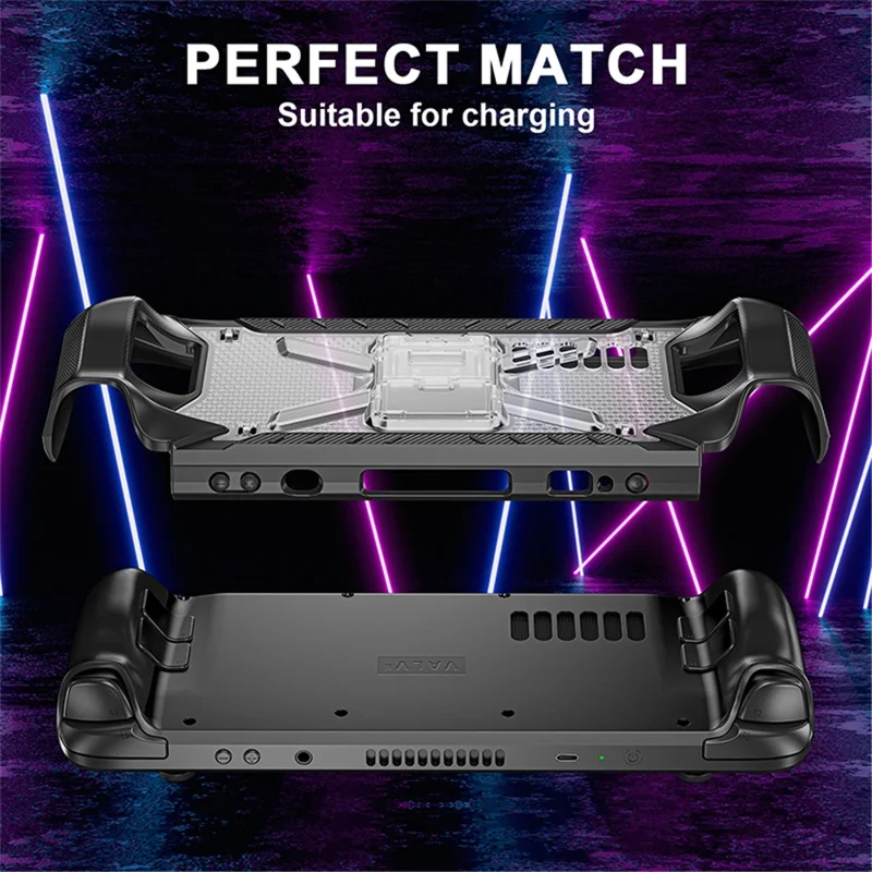 For Steam Deck 2022 TPU+PC Protective Cover with Kickstand Anti-scratch Case - Transparent Black