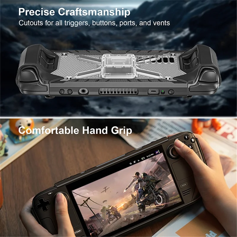 For Steam Deck 2022 TPU+PC Protective Cover with Kickstand Anti-scratch Case - Transparent Black