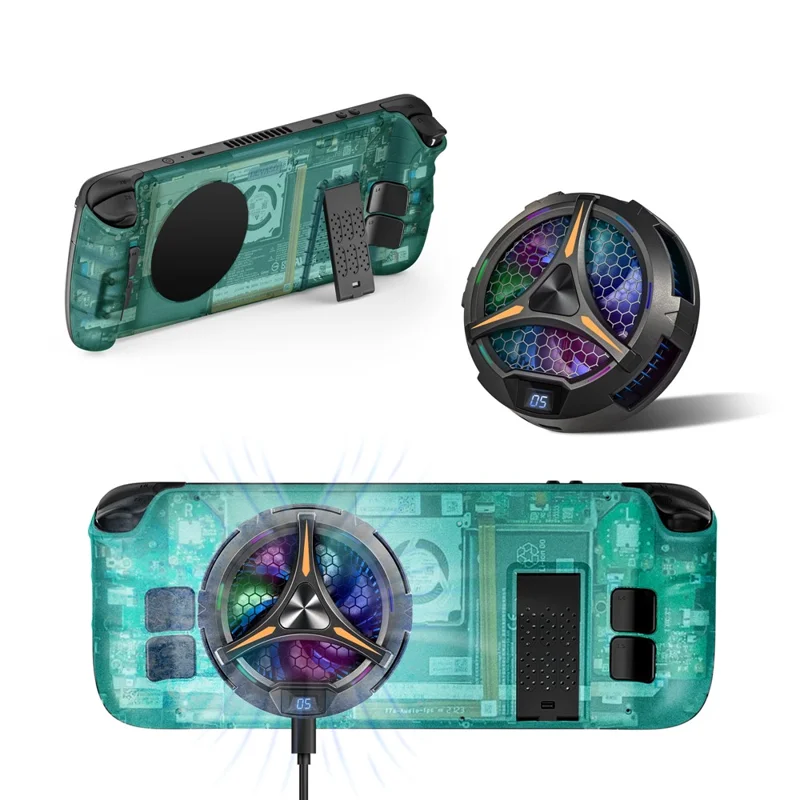 DEVASO Back Cover + Large Heat Sink Combo Set for Steam Deck Cooling Case Cooler - Transparent Green