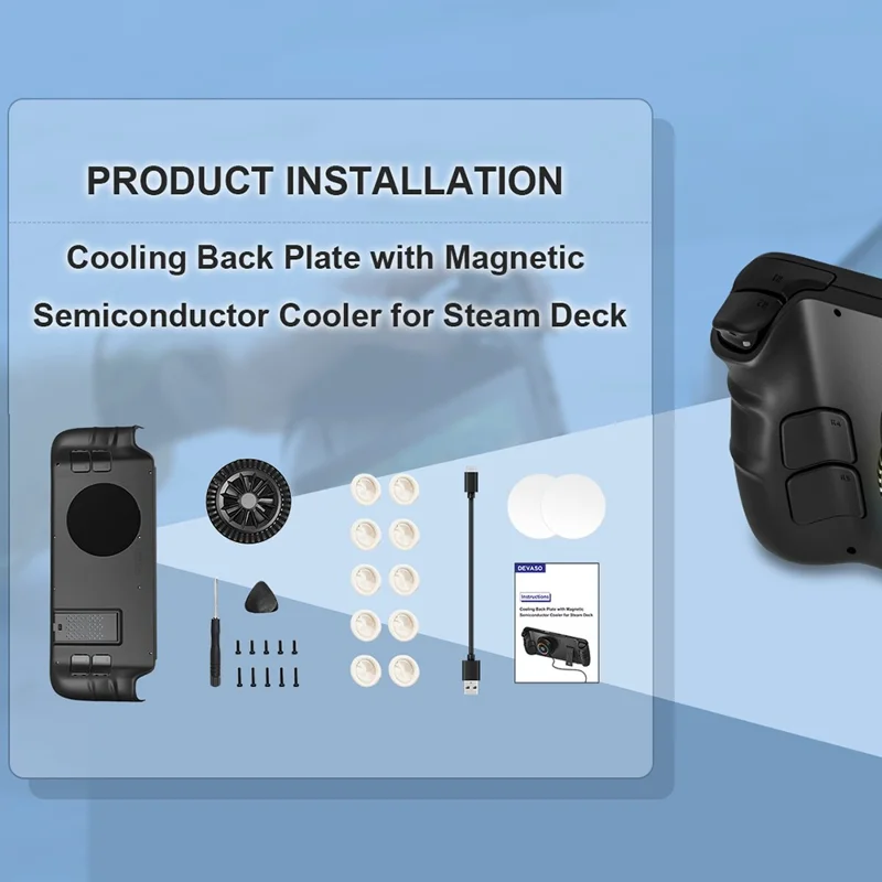 DEVASO Back Cover + Large Heat Sink Combo Set for Steam Deck Cooling Case Cooler - Transparent Green