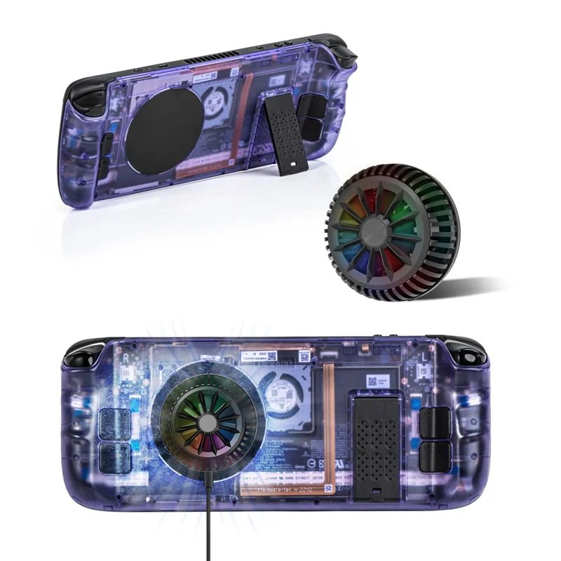 DEVASO Cooling Fan Set with Back Cover Case for Steam Deck Game Console Small Heat Sink Cooler - Transparent Purple
