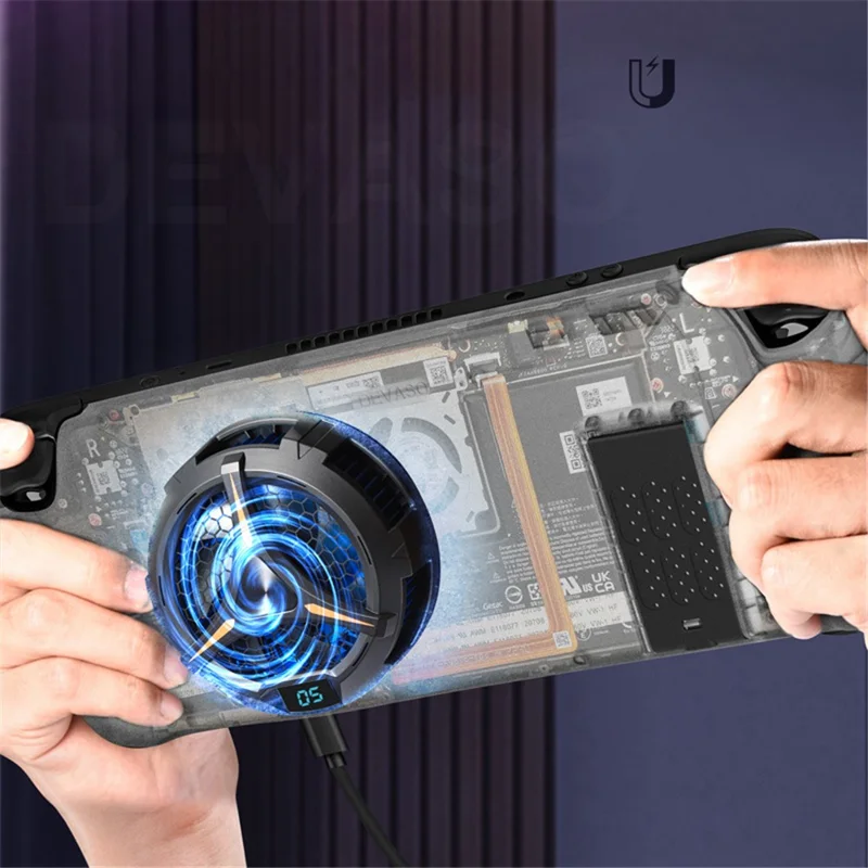 DEVASO Cooling Fan Set with Back Cover Case for Steam Deck Game Console Small Heat Sink Cooler - Transparent Purple