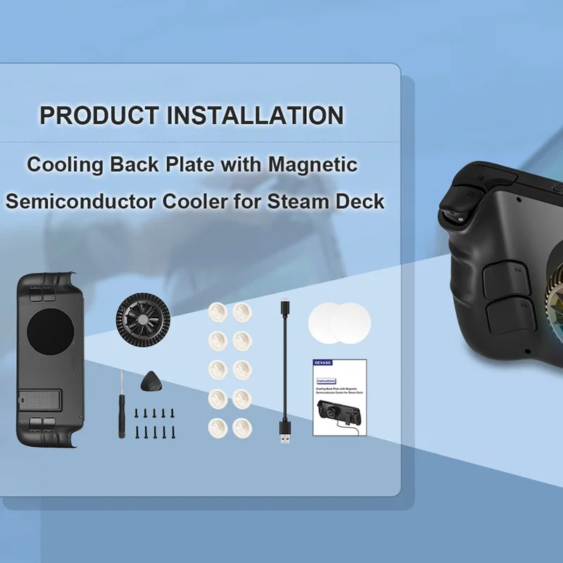 DEVASO Cooling Fan Set with Back Cover Case for Steam Deck Game Console Small Heat Sink Cooler - Transparent Purple