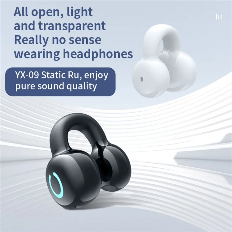 YX09 Clip-On Single Ear Bluetooth Headset Stereo Business Style Wireless Headphones - Schwarz