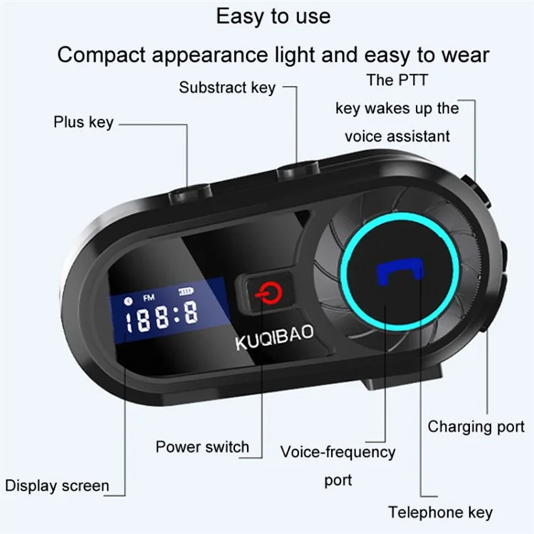 KUQIBAO Helmet Bluetooth-compatible Headset Motorcycle Intercom Waterproof Headphone (with Soft Microphone)