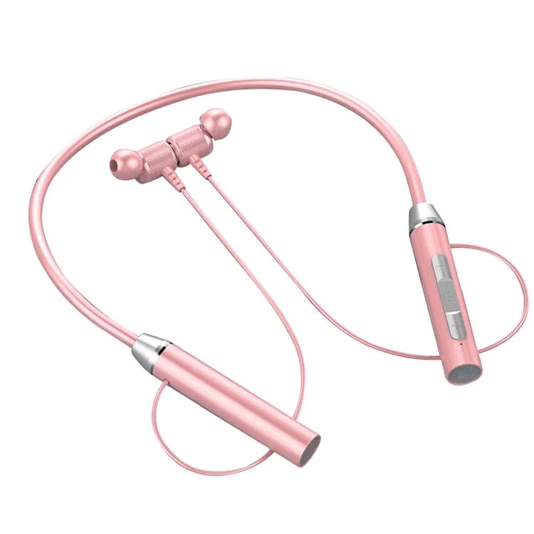 Wireless Neck Hanging Earphones Magnetic Sports Bluetooth-compatible Neckband Headphones - Pink