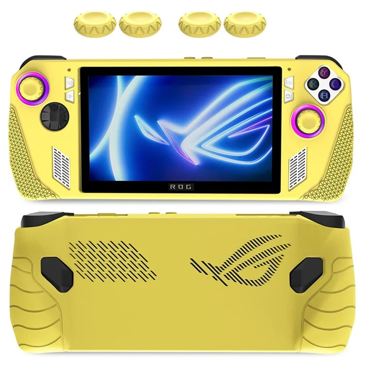 For ASUS Rog Ally Anti-Scratch Silicone Cover Case Game Controller Protector with Thumb Grip Cap Sleeve - Yellow