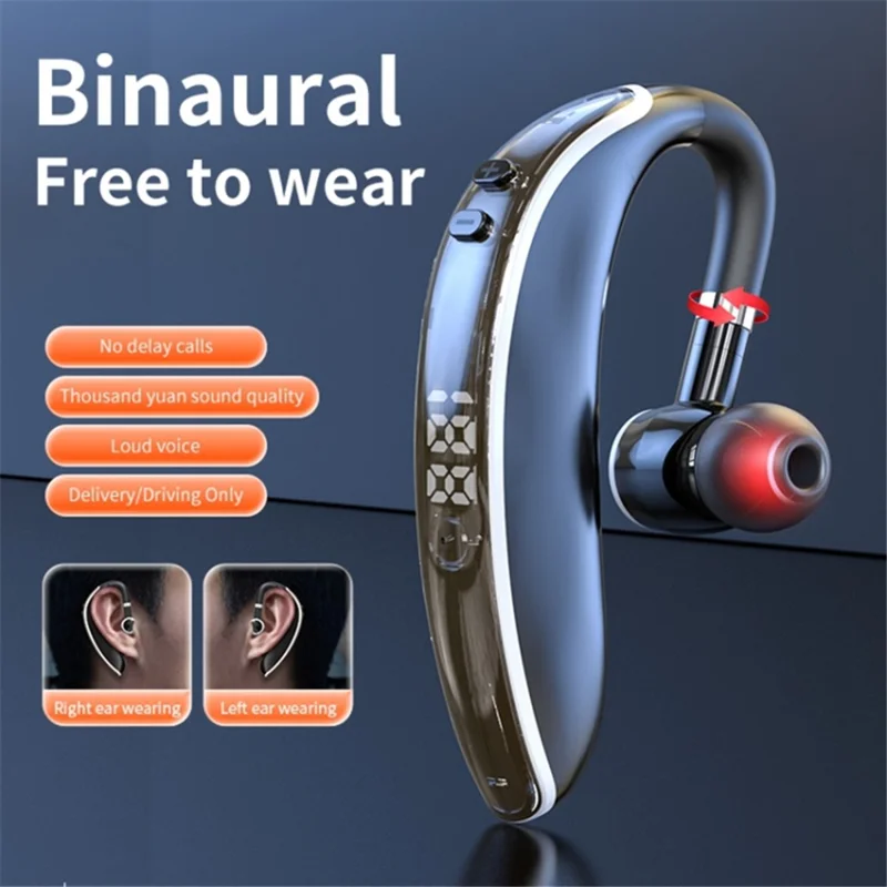GL20 LED Digital Display Single Ear Headset Rotating Low Latency Bluetooth-compatible Headphone