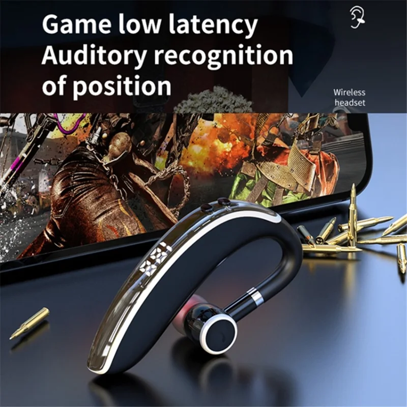 GL20 LED Digital Display Single Ear Headset Rotating Low Latency Bluetooth-compatible Headphone