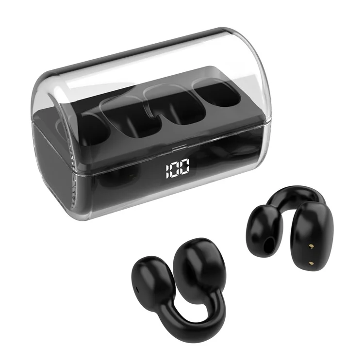FK8 Bone Conduction Bluetooth-compatible Earphones Ear Clip Headphones with Digital Display Charging Case - Black