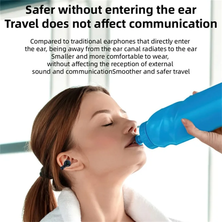 FK8 Bone Conduction Bluetooth-compatible Earphones Ear Clip Headphones with Digital Display Charging Case - Black