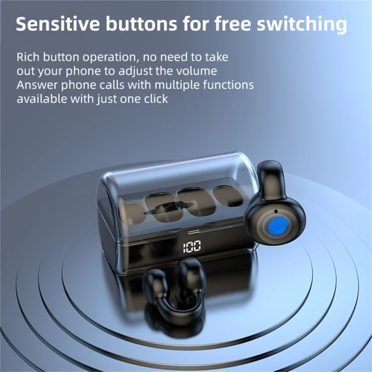FK8 Bone Conduction Bluetooth-compatible Earphones Ear Clip Headphones with Digital Display Charging Case - Black