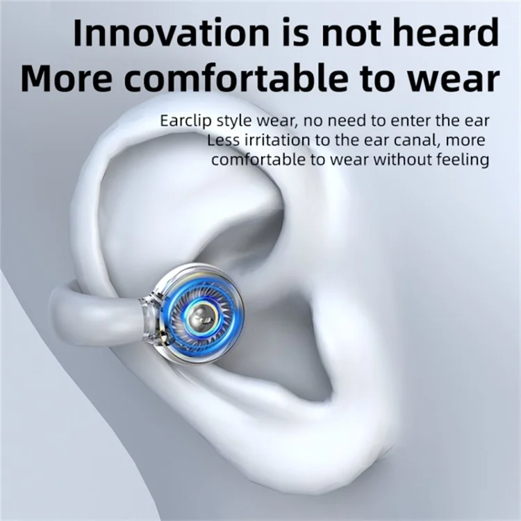 FK8 Bone Conduction Bluetooth-compatible Earphones Ear Clip Headphones with Digital Display Charging Case - Black