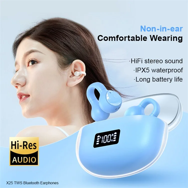 XUNDD X25 V5.3 Bluetooth-compatible Headset Sports TWS Earphone Air Conduction Clip-on HiFi Headphone - Blue