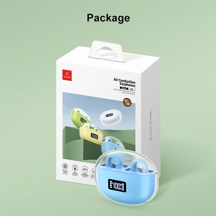XUNDD X25 V5.3 Bluetooth-compatible Headset Sports TWS Earphone Air Conduction Clip-on HiFi Headphone - Blue