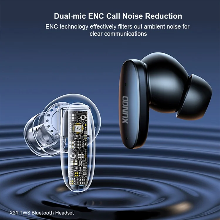 XUNDD X21 TWS Headphones V5.3 Bluetooth-compatible Earphones ENC Noise Reduction Wireless Earbuds - Black