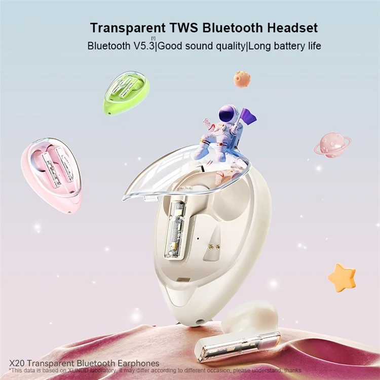 XUNDD X20 Transparente TWS Bluetooth-Ohrhörer Kabellose Stereo-Musik Berührungssteuerung Kopfhörer - Aprikose
