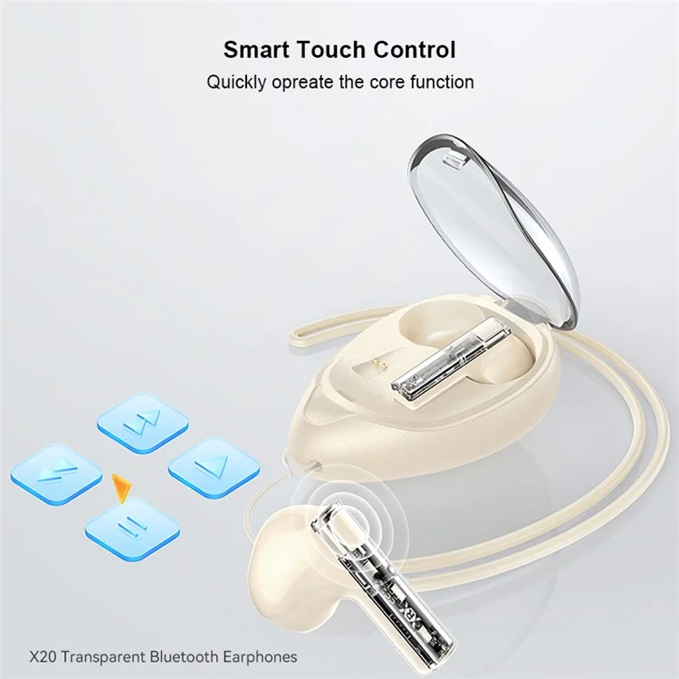 XUNDD X20 Transparente TWS Bluetooth-Ohrhörer Kabellose Stereo-Musik Berührungssteuerung Kopfhörer - Aprikose