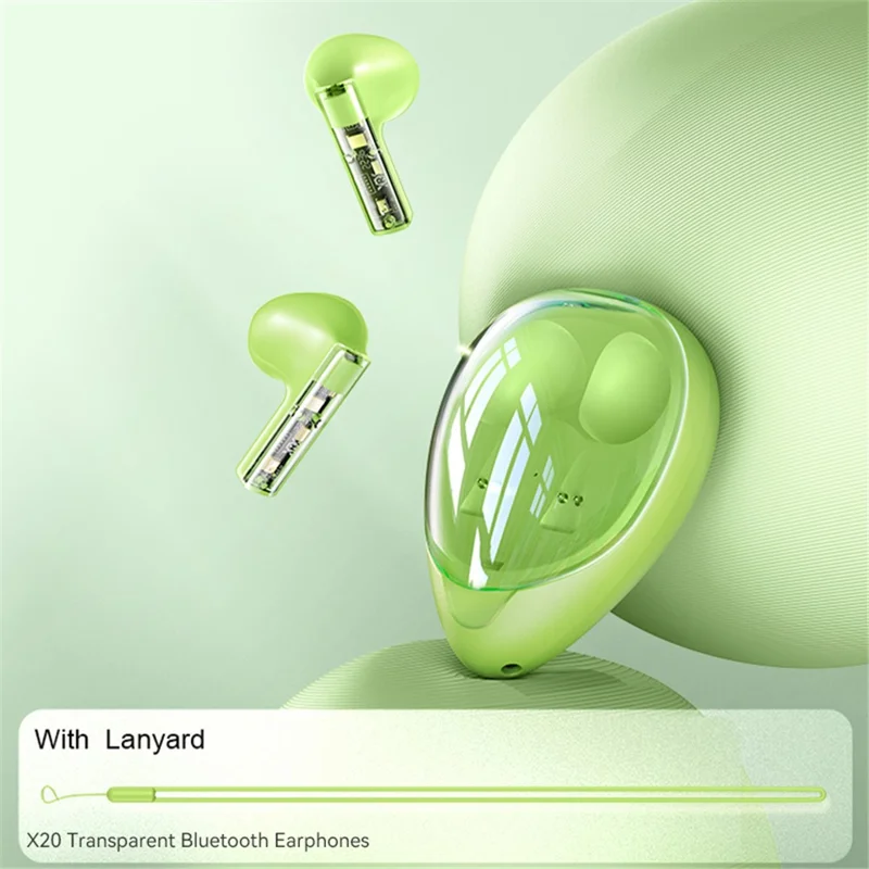 XUNDD X20 Transparante TWS Bluetooth-headphone Draadloze Stereo Muziek Touch Headset - Groen