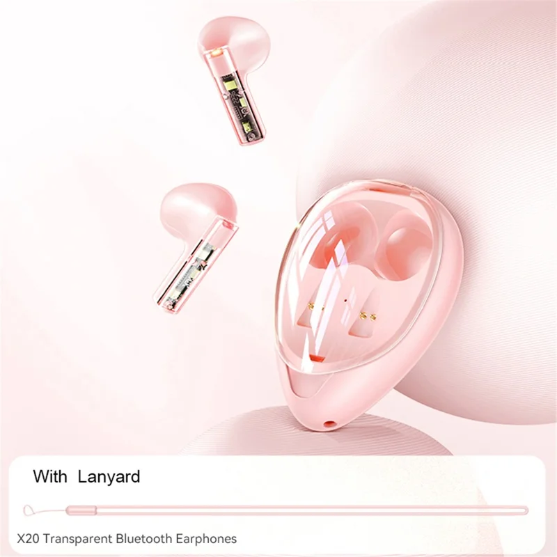 XUNDD X20 Transparent TWS Bluetooth-compatible Earphone Wireless Stereo Music Touch Headset - Pink