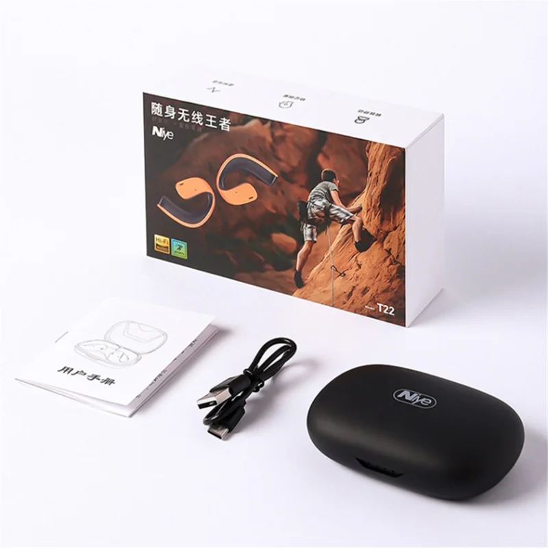 T22 Open Ear TWS Bone Conduction Wireless Headphones Music Sports Bluetooth-compatible Earphone with Mic - Grey+White