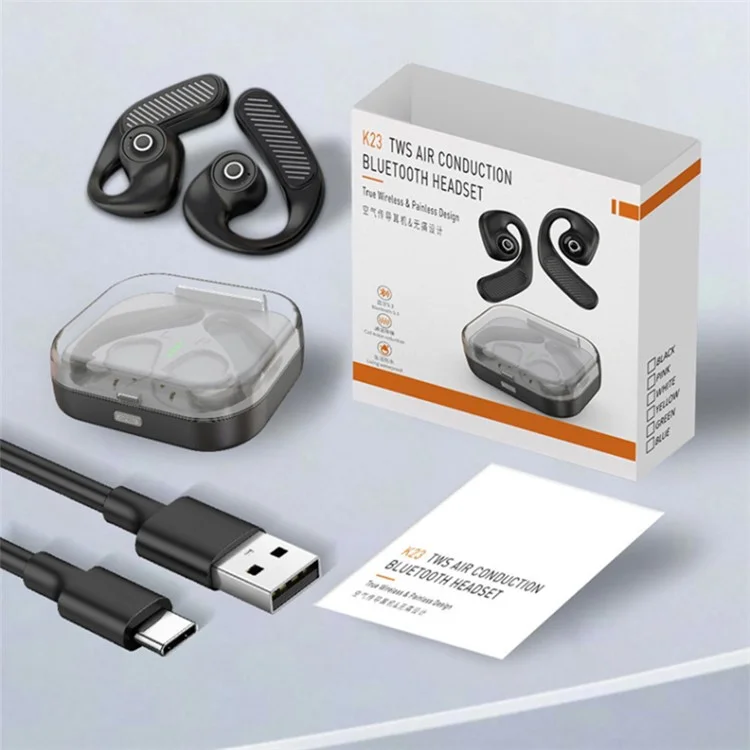 K23 Open Ear Headphone Wireless Air Bone Conduction Earphones TWS Bluetooth-compatible 5.3 Ear Clip Earbuds - Black