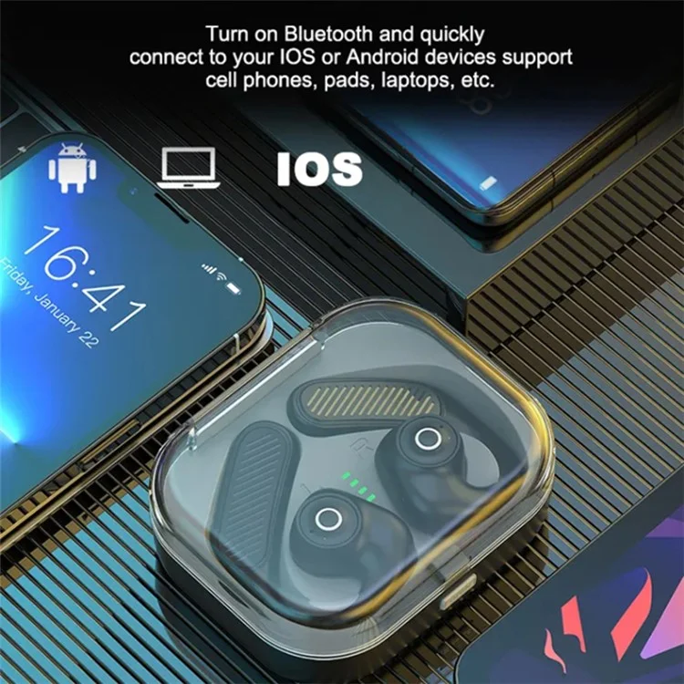K23 Open Ear Headphone Wireless Air Bone Conduction Earphones TWS Bluetooth-compatible 5.3 Ear Clip Earbuds - Black