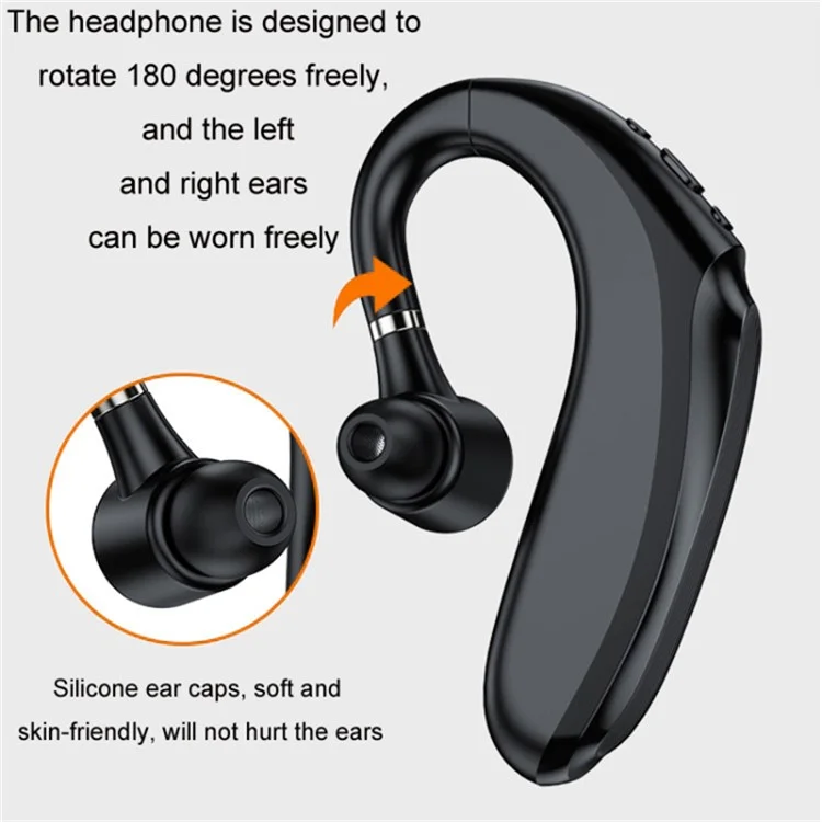 Q12 90mah Batterie Single Ear Wireless Bluetooth Earhook Headset Business Sports Music Appel Elecphone - Noir