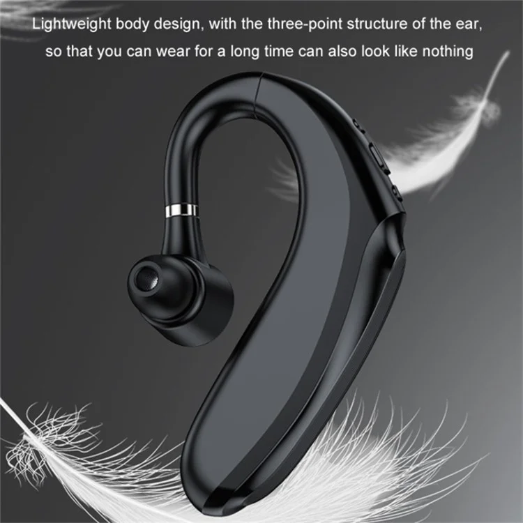 Auricular Bluetooth con batería de 300 mAh para un solo oído, para negocio y deporte, inalámbrico, con música y llamadas, con gancho para la oreja - Negro