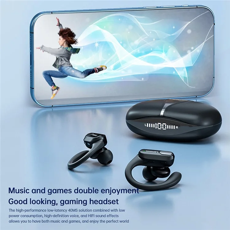 Lenovo Thinkplus XT80 TWS Bluetooth Ear Hook Earphone Music Game Dual Mode Headphone