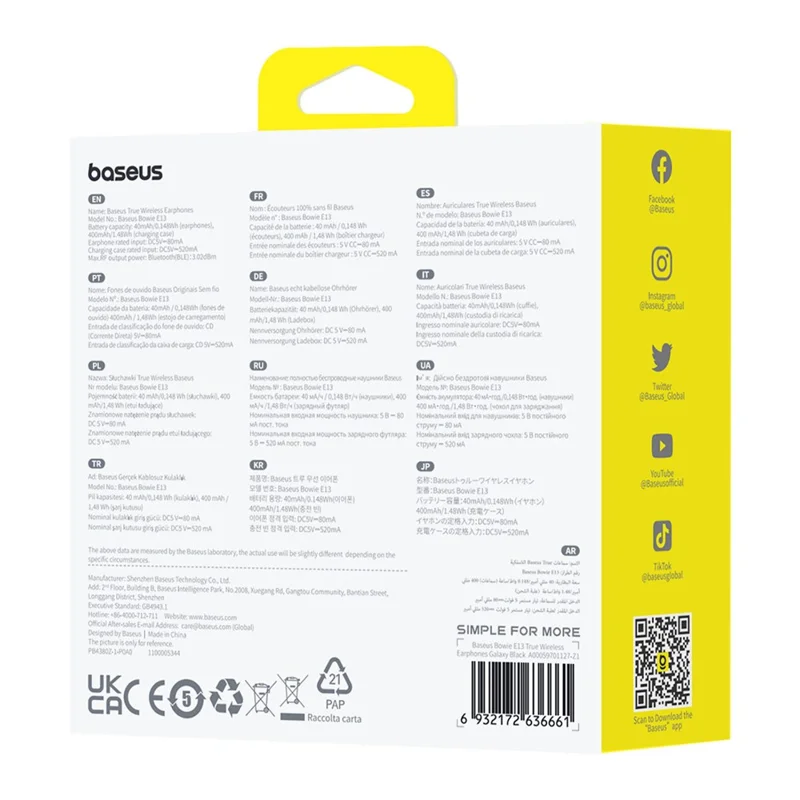 BASEUS Bowie E13 True Wireless Earphones Bluetooth-compatible 5.3 Headset Portable Low-Latency Headphones with 0.3m 3A Type-C Cable, Black