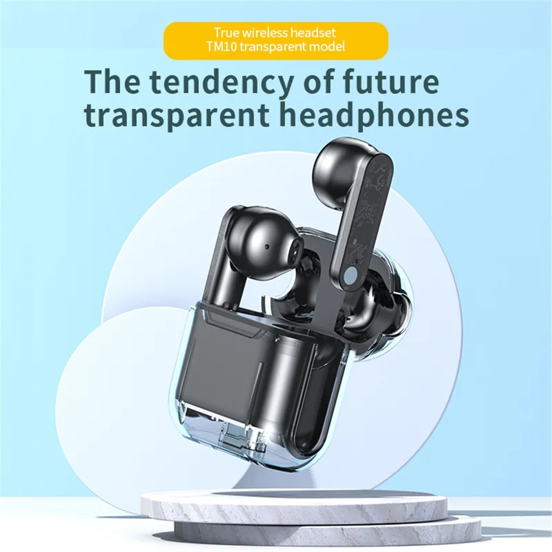 TM10 Wireless Bluetooth-compatible 5.3 Gaming Headset TWS Earbuds Translucent Low Latency Headphone - White