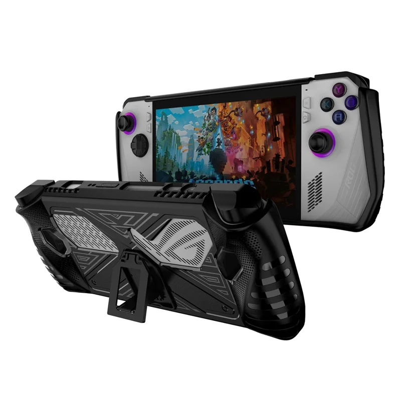 For Asus ROG ALLY Game Console Soft TPU Case Anti-drop Protective Cover with PC Kickstand - Black