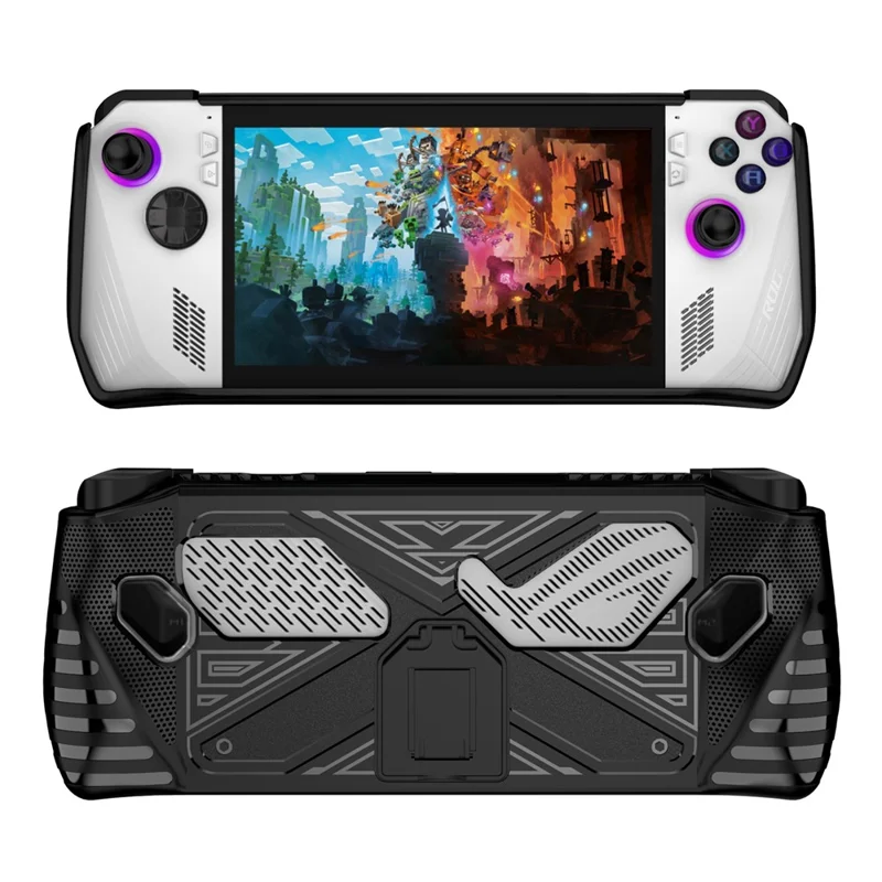 For Asus ROG ALLY Game Console Soft TPU Case Anti-drop Protective Cover with PC Kickstand - Black