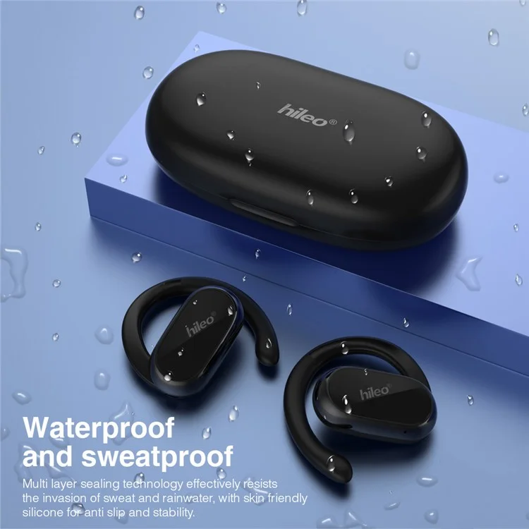 Fones de Ouvido Sem Fio Estéreo de Som Esportivo Bluetooth HILEO Hi92 OWS com Gancho de Orelha - Preto